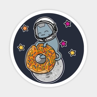 cartoon cat astronaut in space with donut Magnet